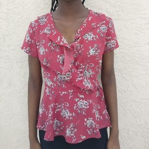 Forever 21 Floral Ruffle Tie Front Wrap Top